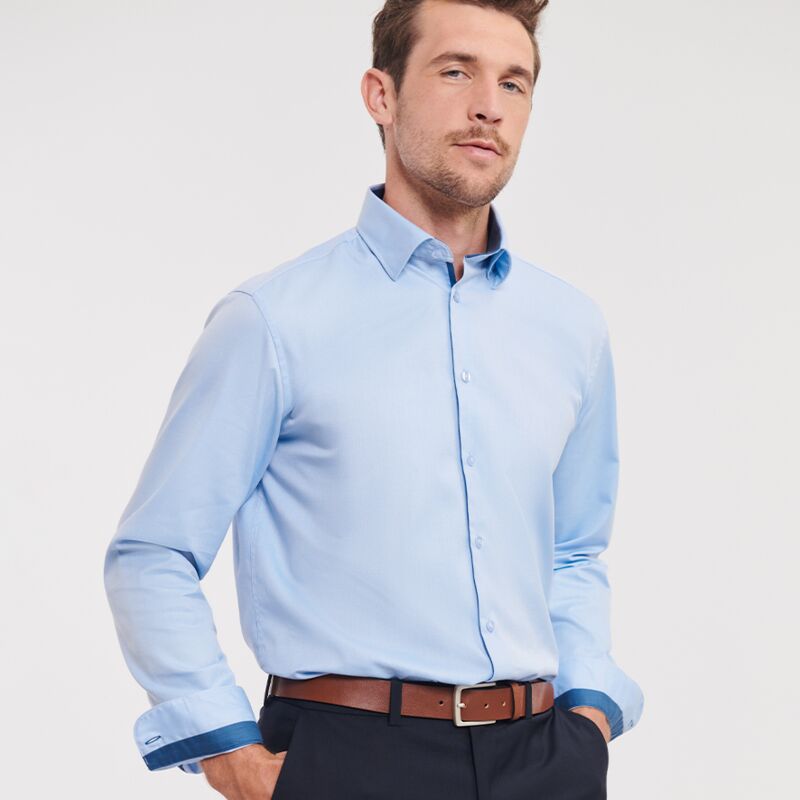 Russell Collection Long Sleeve Contrast Herringbone Shirt Thumbnail