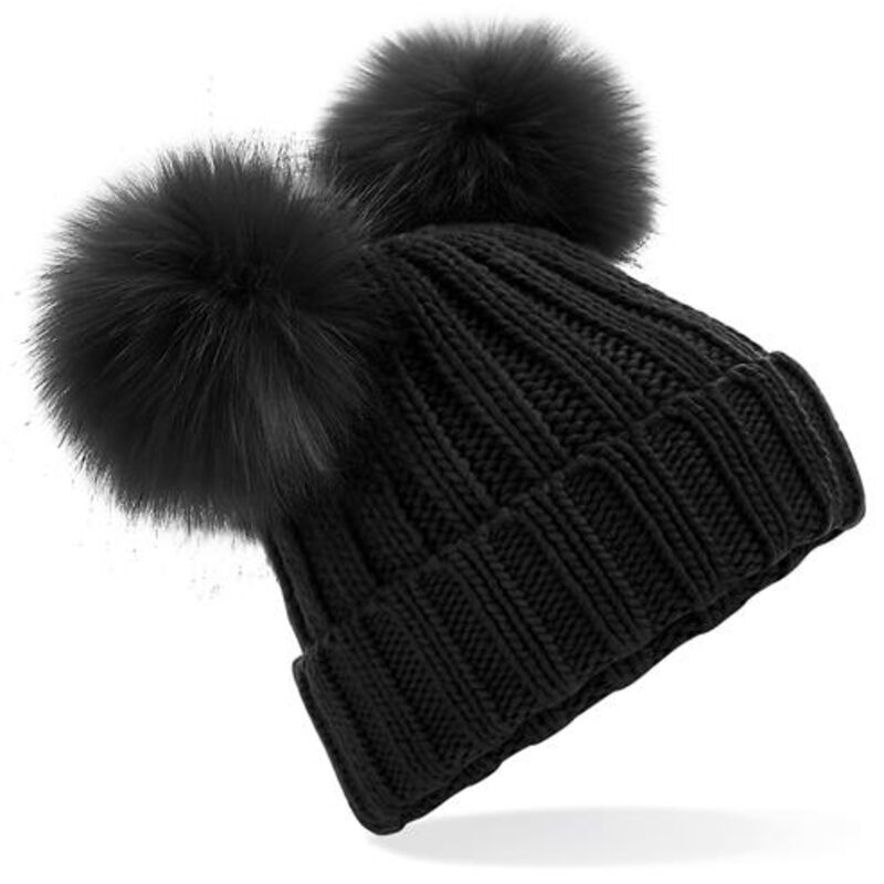 Faux Fur Double Pop Pom Beanie Thumbnail